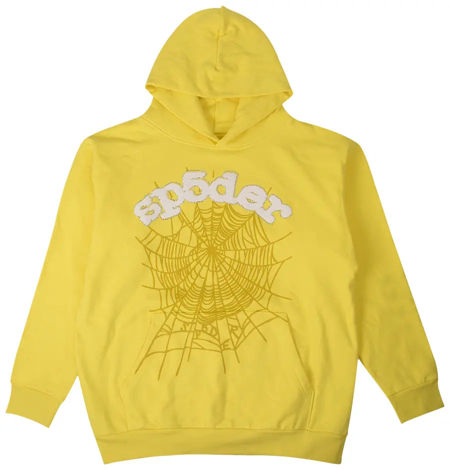 Sp5der Websuit Hoodie Yellow Rhinestone - Visual Streetwear