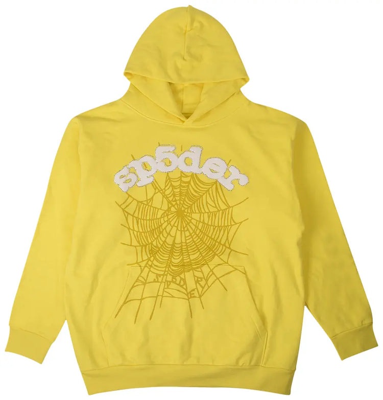Sp5der Websuit Hoodie Yellow Rhinestone - Visual Streetwear