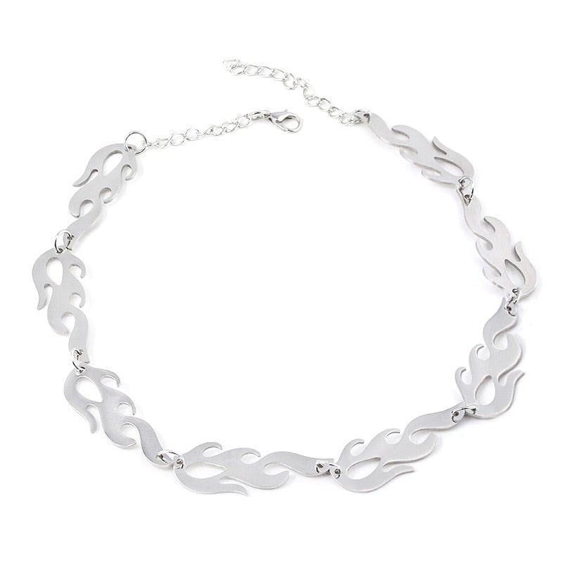 "Silver Flame Choker Necklace" - Visual Streetwear