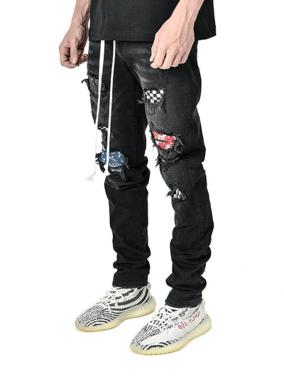 Patchwork Biker Style Denim - Visual Streetwear