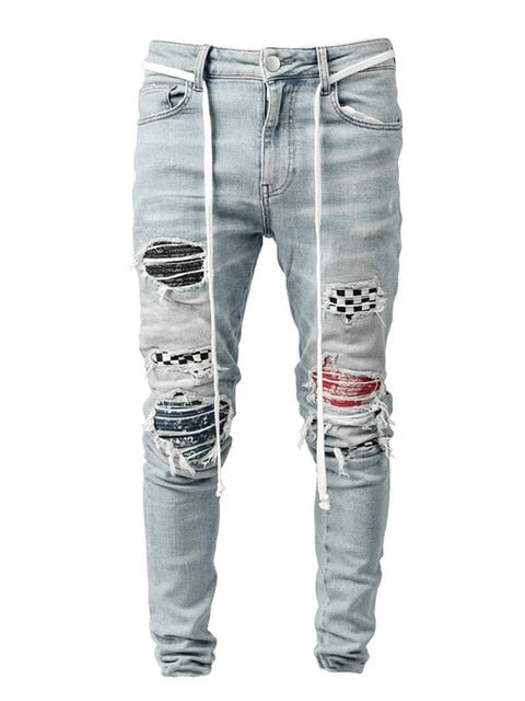 Patchwork Biker Style Denim - Visual Streetwear